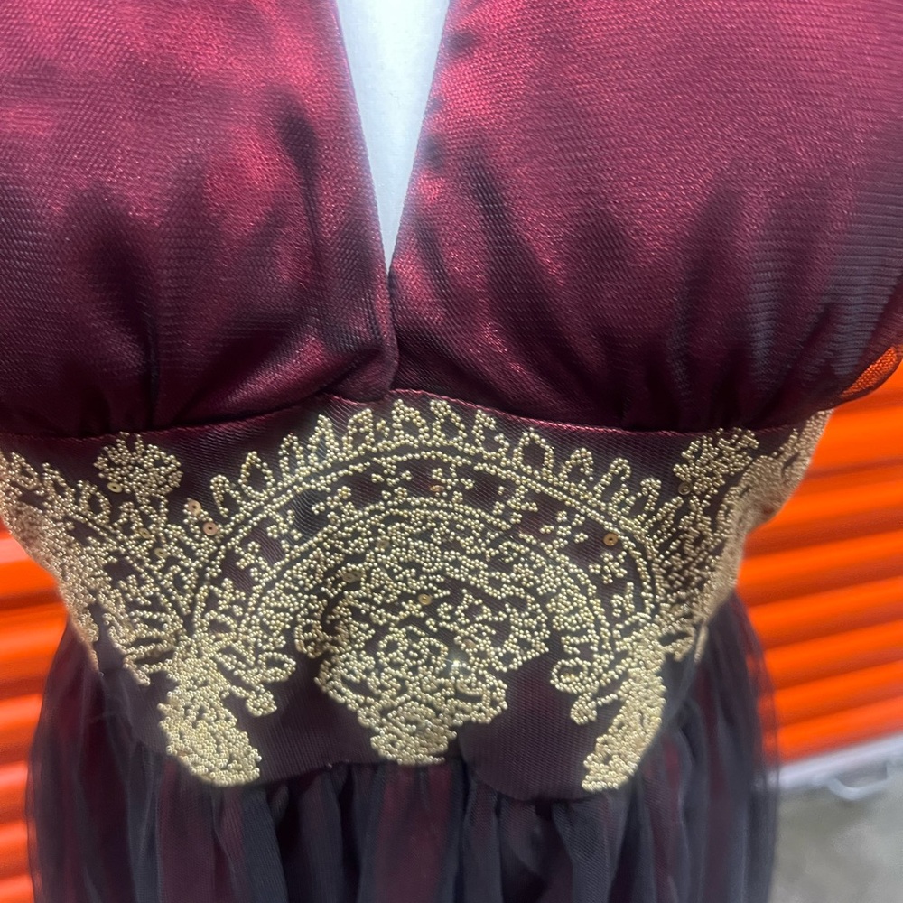 Adrianna Papell Red and Gold Embellished Halter Sundress - Picture 4 of 7